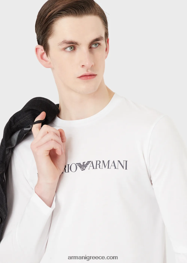 άνδρες Armani τζάμπερ pima-jersey με λογότυπο 4046R61721 λευκό λογότυπο