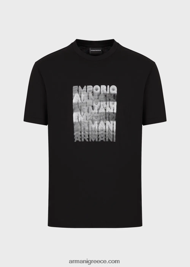 άνδρες Armani Μπλουζάκι pima jersey με στάμπα με λογότυπο 80s 4046R61644 μαύρος