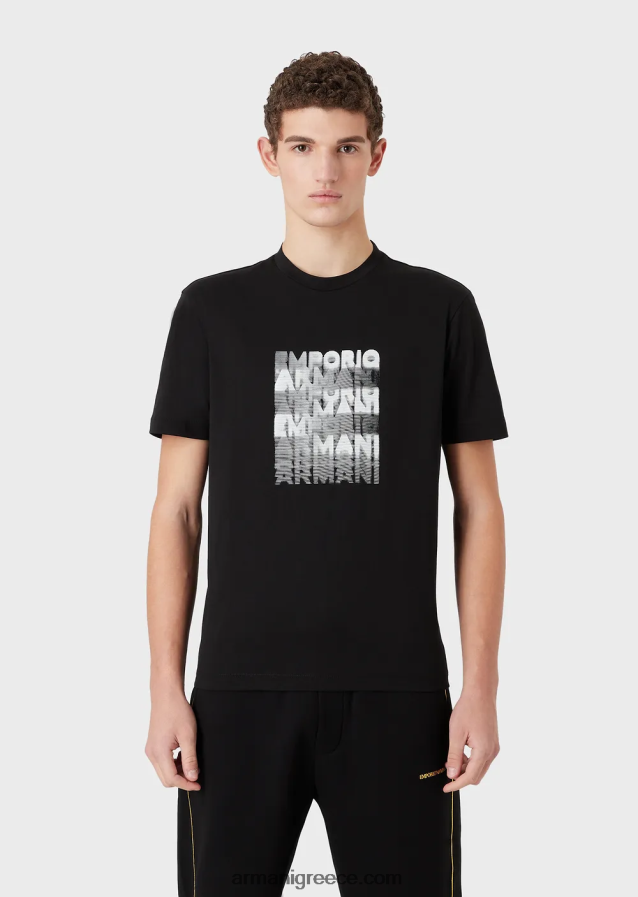 άνδρες Armani Μπλουζάκι pima jersey με στάμπα με λογότυπο 80s 4046R61644 μαύρος