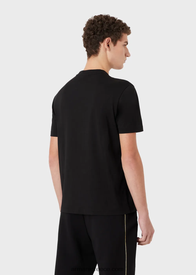 άνδρες Armani Μπλουζάκι pima jersey με στάμπα με λογότυπο 80s 4046R61644 μαύρος