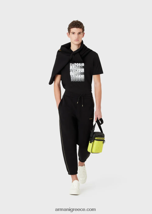 άνδρες Armani Μπλουζάκι pima jersey με στάμπα με λογότυπο 80s 4046R61644 μαύρος