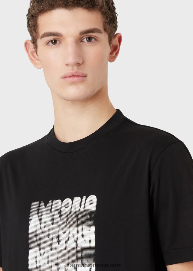 άνδρες Armani Μπλουζάκι pima jersey με στάμπα με λογότυπο 80s 4046R61644 μαύρος