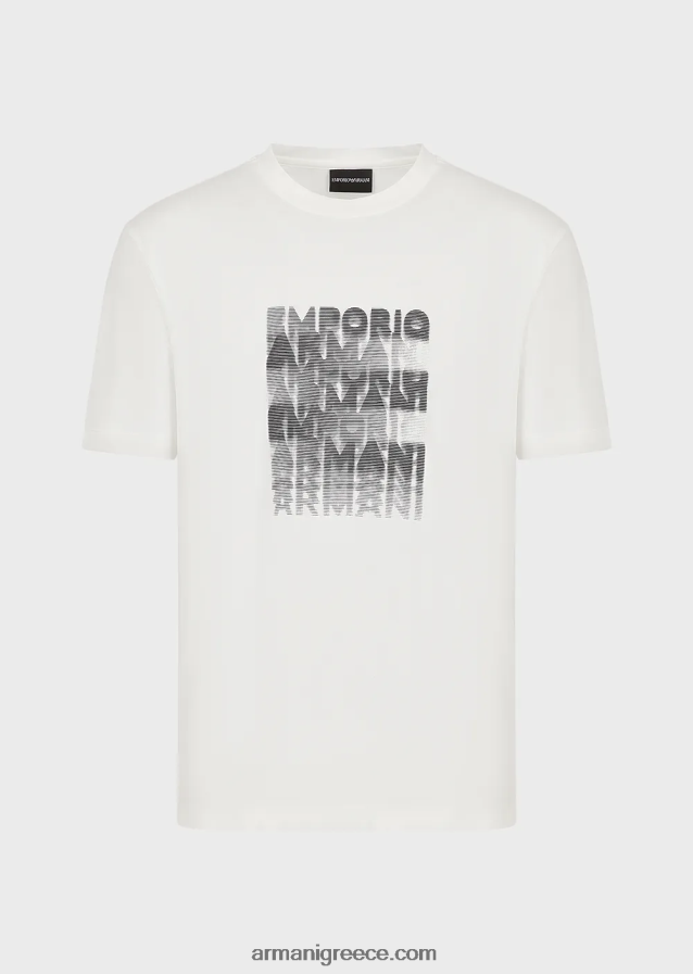 άνδρες Armani Μπλουζάκι pima jersey με στάμπα με λογότυπο 80s 4046R61645 άσπρο