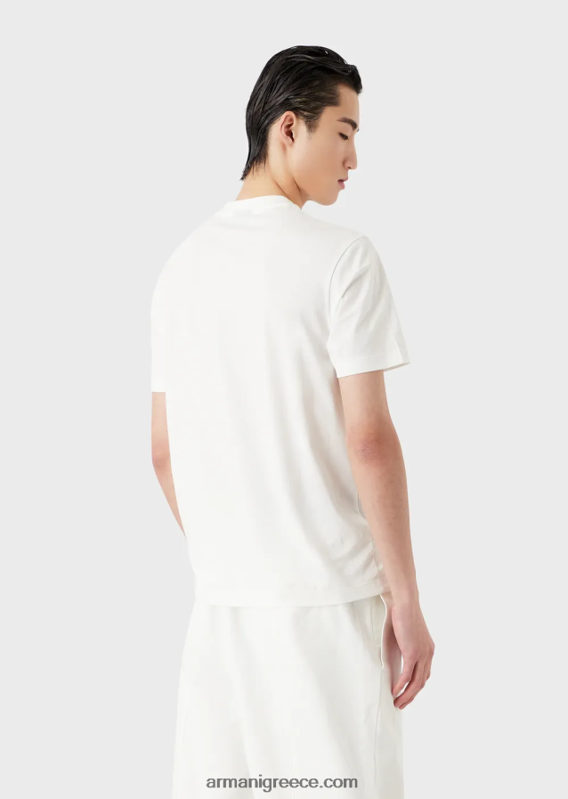 άνδρες Armani Μπλουζάκι pima jersey με στάμπα με λογότυπο 80s 4046R61645 άσπρο