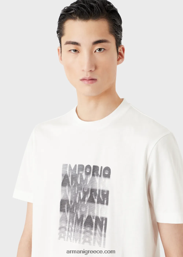 άνδρες Armani Μπλουζάκι pima jersey με στάμπα με λογότυπο 80s 4046R61645 άσπρο