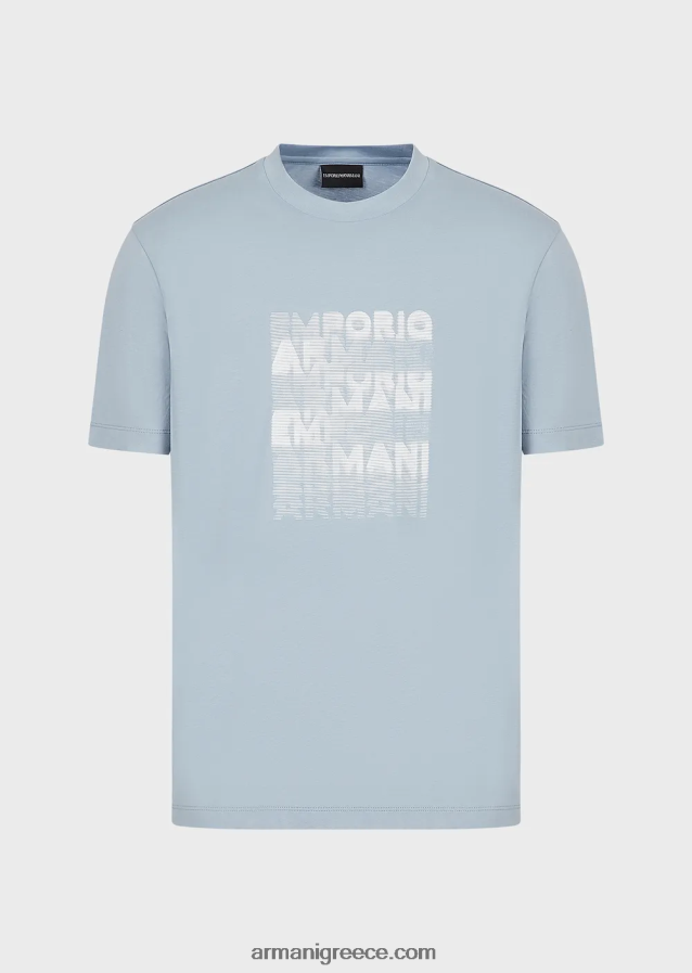 άνδρες Armani Μπλουζάκι pima jersey με στάμπα με λογότυπο 80s 4046R61646 γαλανός