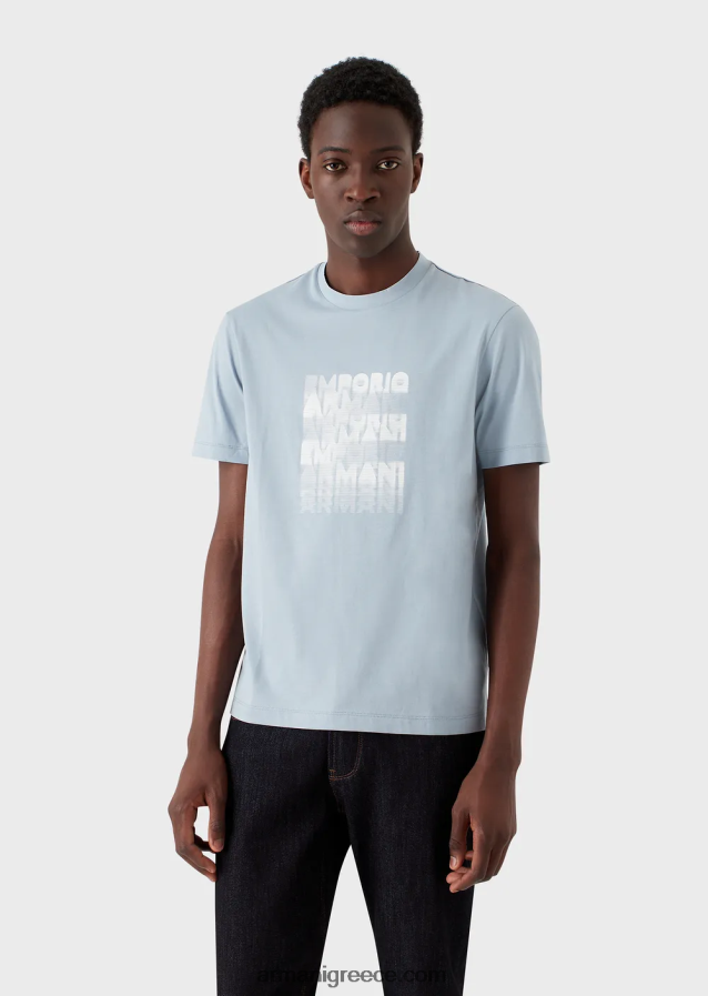 άνδρες Armani Μπλουζάκι pima jersey με στάμπα με λογότυπο 80s 4046R61646 γαλανός