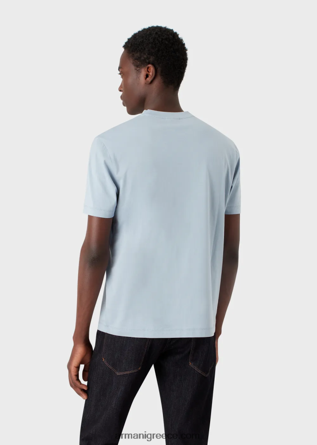 άνδρες Armani Μπλουζάκι pima jersey με στάμπα με λογότυπο 80s 4046R61646 γαλανός