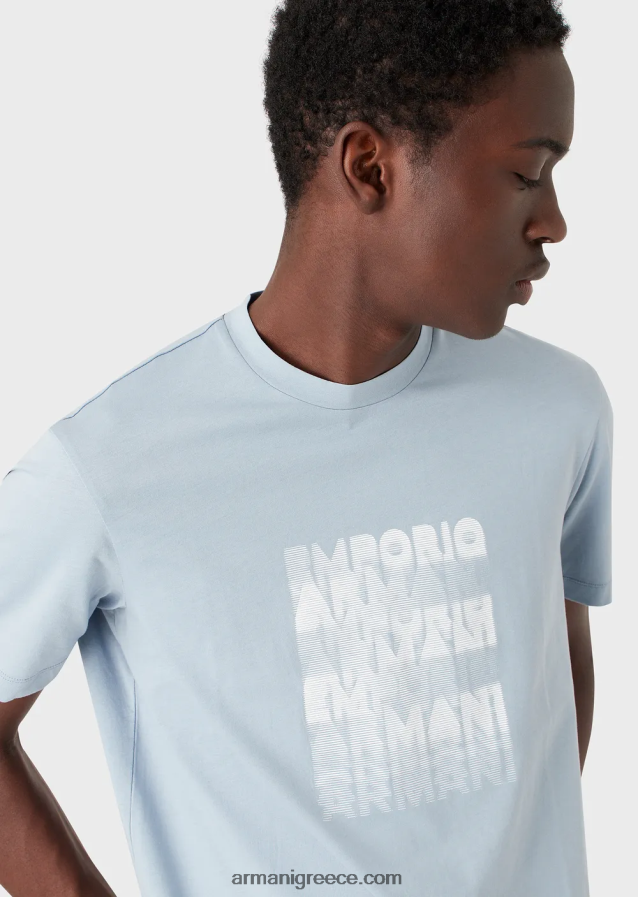 άνδρες Armani Μπλουζάκι pima jersey με στάμπα με λογότυπο 80s 4046R61646 γαλανός