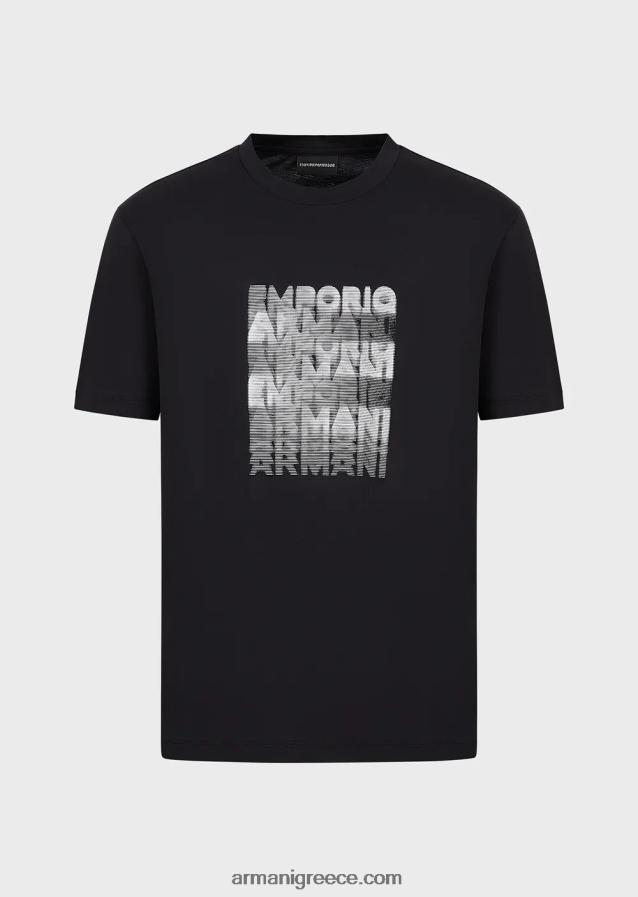 άνδρες Armani Μπλουζάκι pima jersey με στάμπα με λογότυπο 80s 4046R61647 ναυτικό μπλε