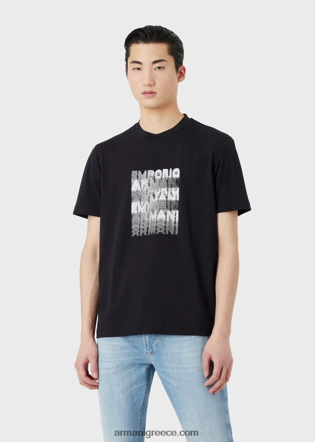 άνδρες Armani Μπλουζάκι pima jersey με στάμπα με λογότυπο 80s 4046R61647 ναυτικό μπλε