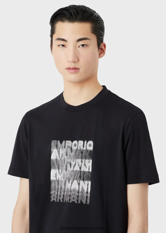 άνδρες Armani Μπλουζάκι pima jersey με στάμπα με λογότυπο 80s 4046R61647 ναυτικό μπλε