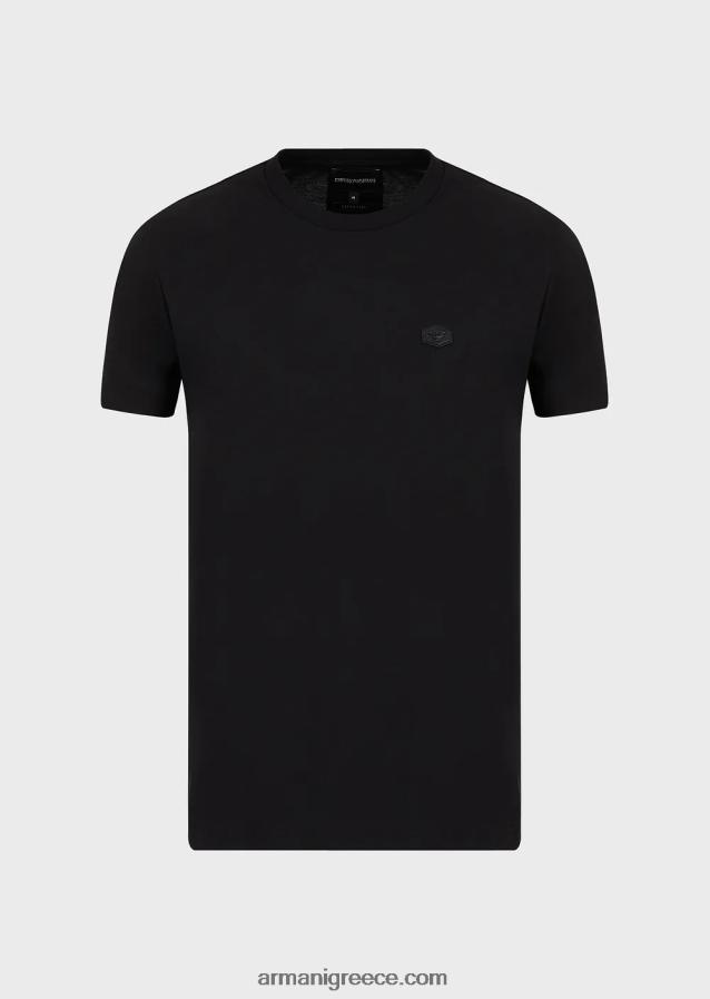 άνδρες Armani Μπλουζάκι supima jersey με μπάλωμα micro eagle 4046R61730 μαύρος