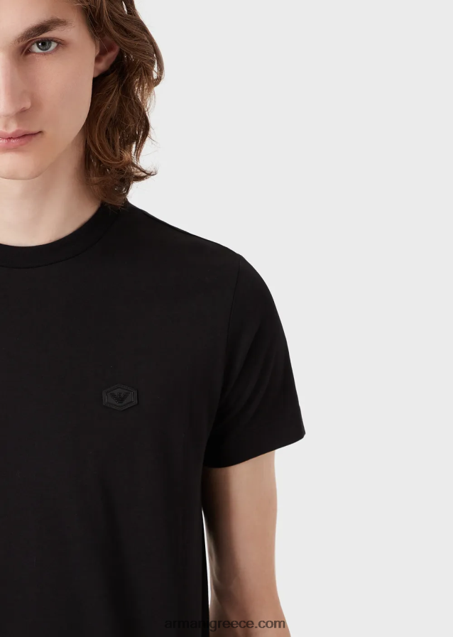 άνδρες Armani Μπλουζάκι supima jersey με μπάλωμα micro eagle 4046R61730 μαύρος