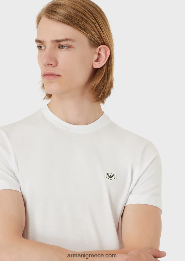 άνδρες Armani Μπλουζάκι supima jersey με μπάλωμα micro eagle 4046R61731 άσπρο