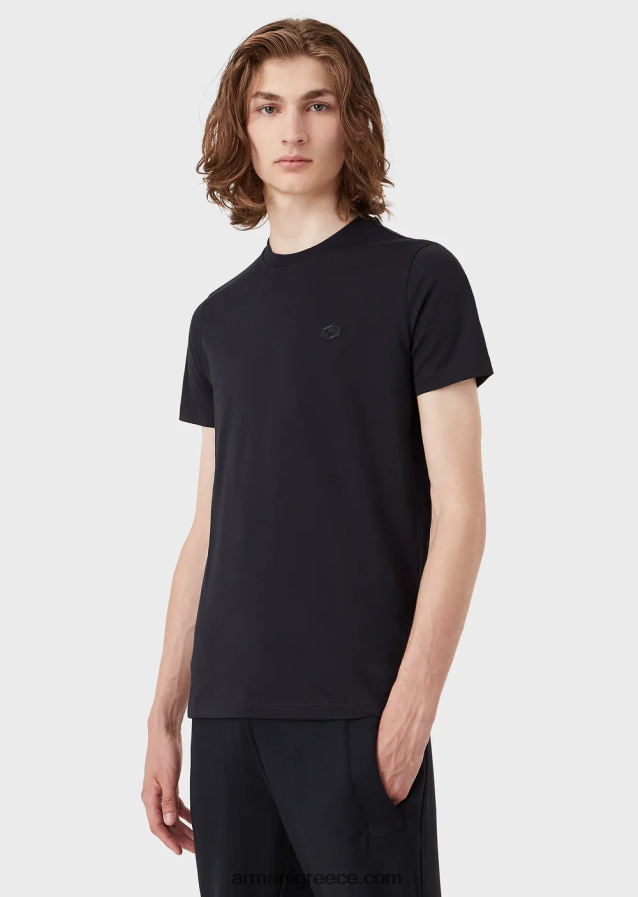 άνδρες Armani Μπλουζάκι supima jersey με μπάλωμα micro eagle 4046R61732 ναυτικό μπλε