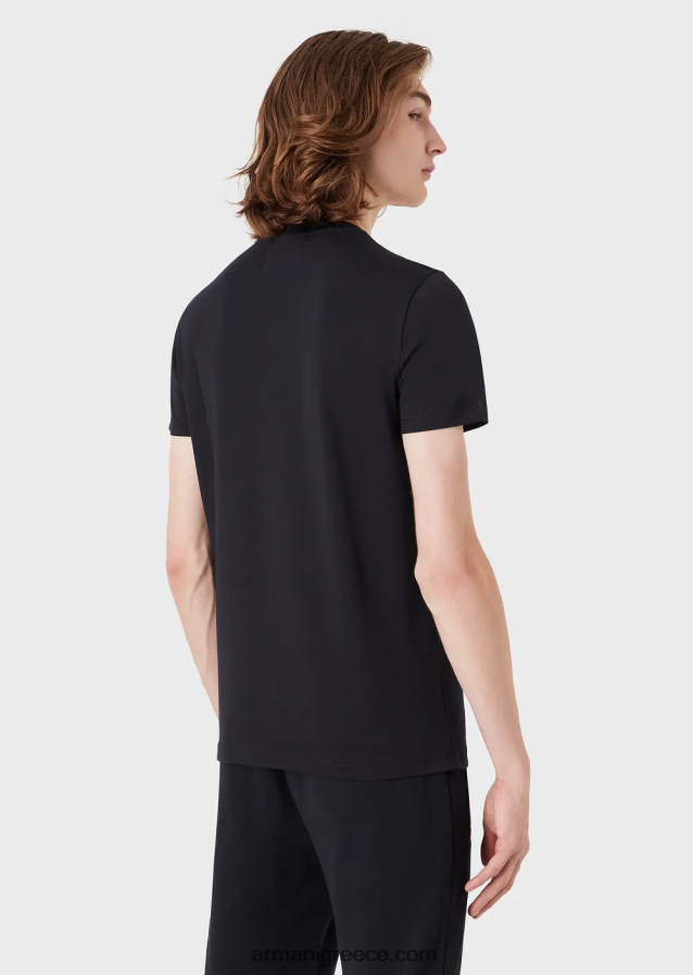 άνδρες Armani Μπλουζάκι supima jersey με μπάλωμα micro eagle 4046R61732 ναυτικό μπλε