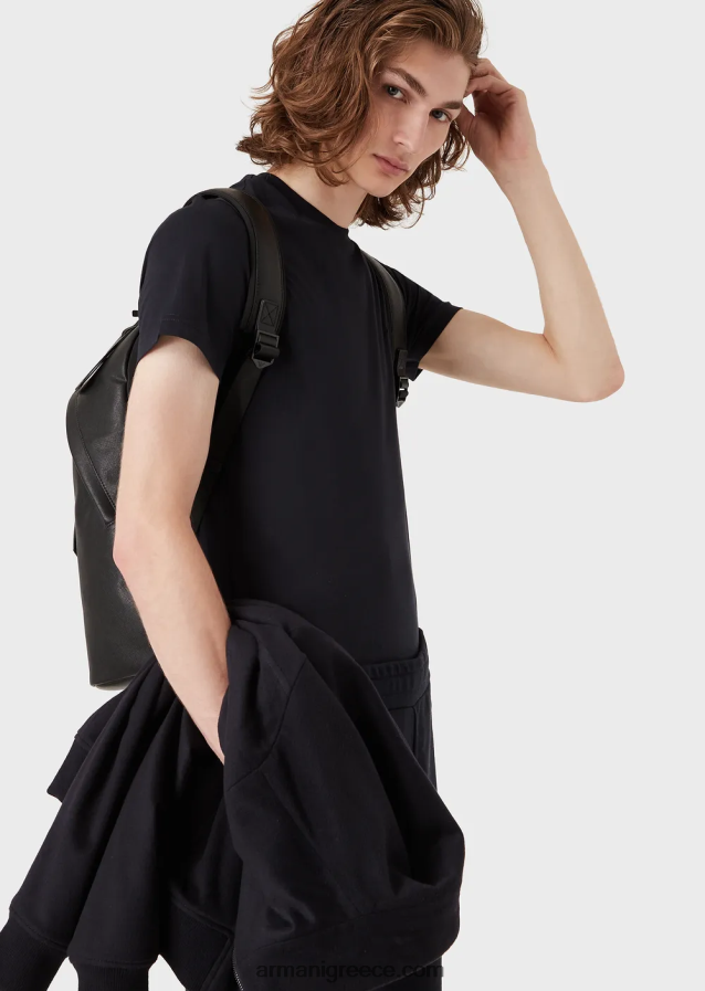 άνδρες Armani Μπλουζάκι supima jersey με μπάλωμα micro eagle 4046R61732 ναυτικό μπλε