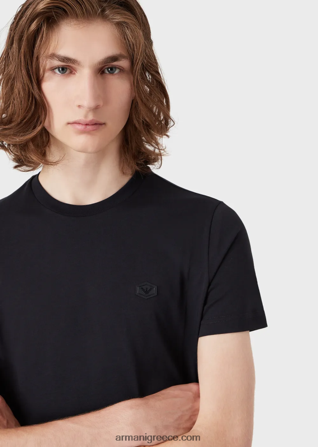 άνδρες Armani Μπλουζάκι supima jersey με μπάλωμα micro eagle 4046R61732 ναυτικό μπλε