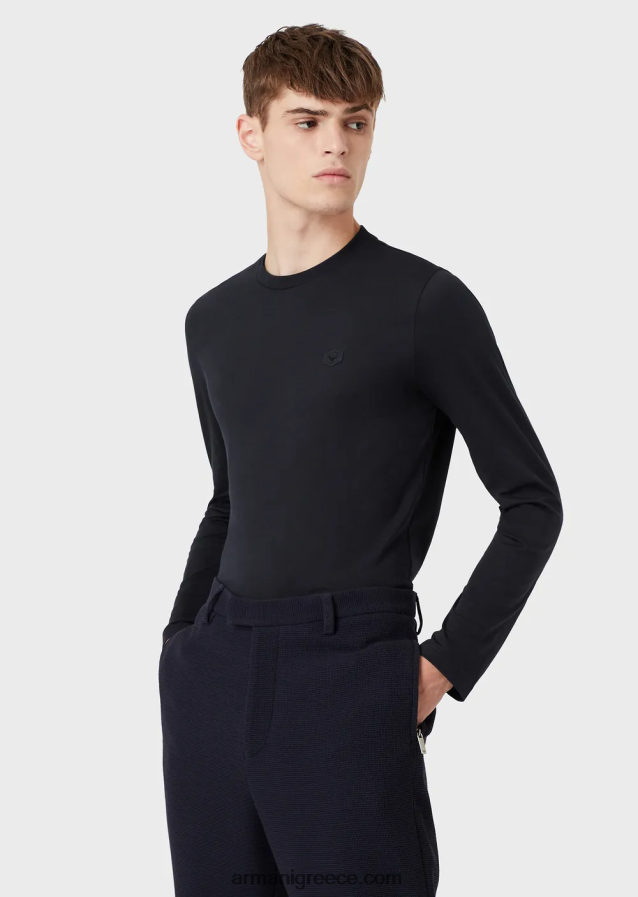 άνδρες Armani ελαστικό τζέρσεϊ supima με έμπλαστρο micro logo 4046R61749 ναυτικό μπλε