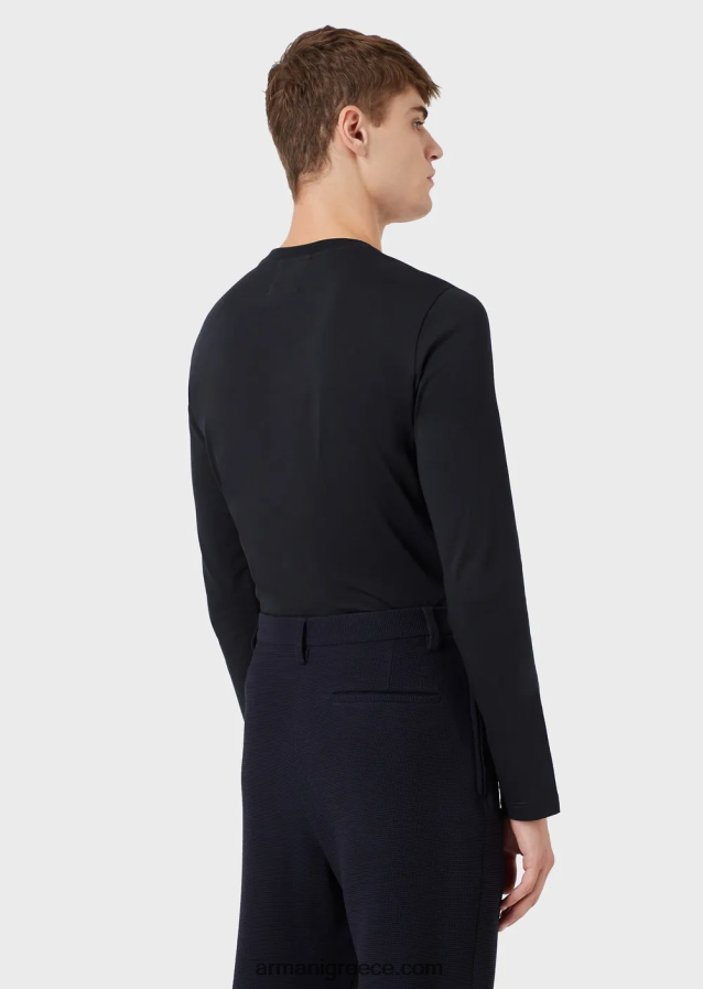 άνδρες Armani ελαστικό τζέρσεϊ supima με έμπλαστρο micro logo 4046R61749 ναυτικό μπλε