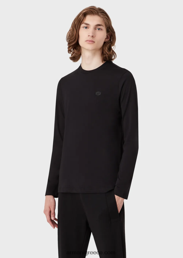 άνδρες Armani ελαστικό τζέρσεϊ supima με έμπλαστρο micro logo 4046R61750 μαύρος