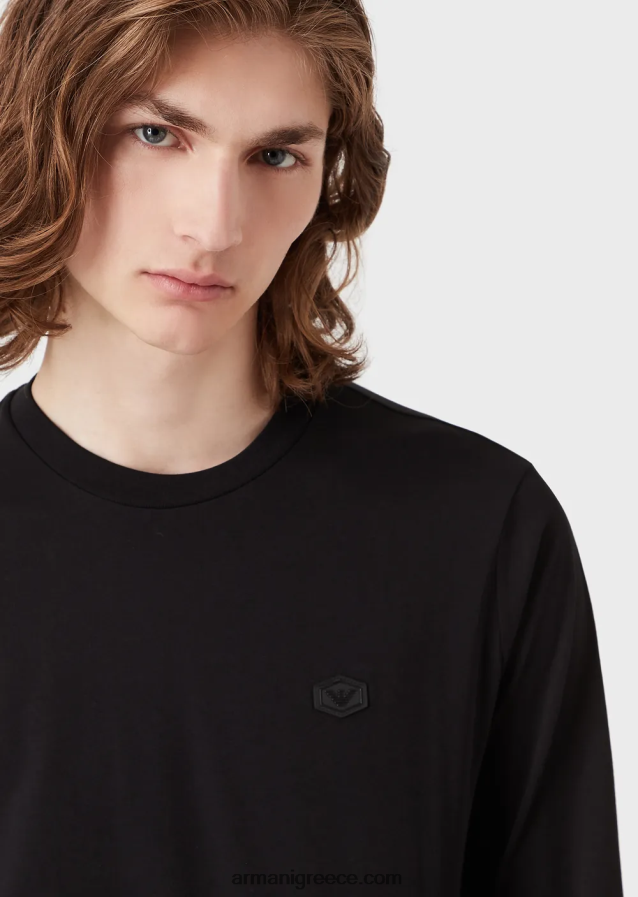 άνδρες Armani ελαστικό τζέρσεϊ supima με έμπλαστρο micro logo 4046R61750 μαύρος
