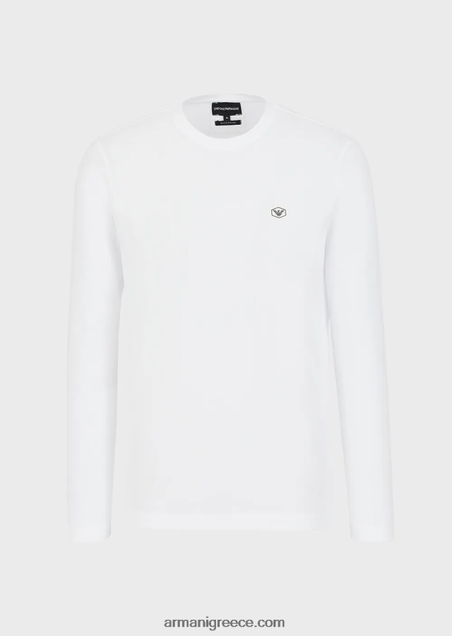 άνδρες Armani ελαστικό τζέρσεϊ supima με έμπλαστρο micro logo 4046R61751 άσπρο