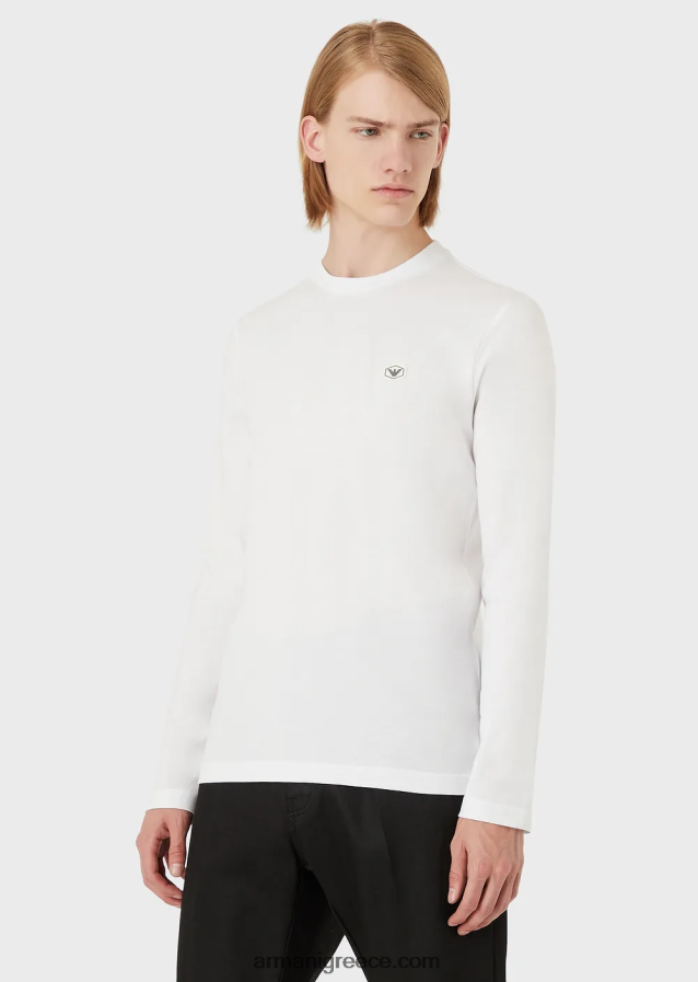 άνδρες Armani ελαστικό τζέρσεϊ supima με έμπλαστρο micro logo 4046R61751 άσπρο