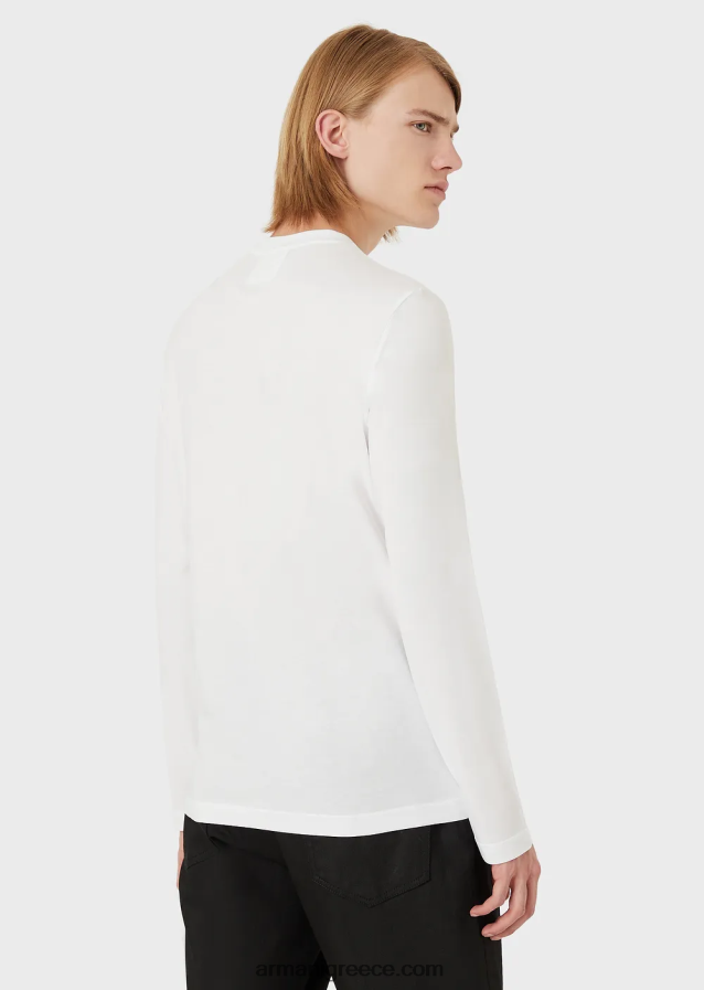 άνδρες Armani ελαστικό τζέρσεϊ supima με έμπλαστρο micro logo 4046R61751 άσπρο