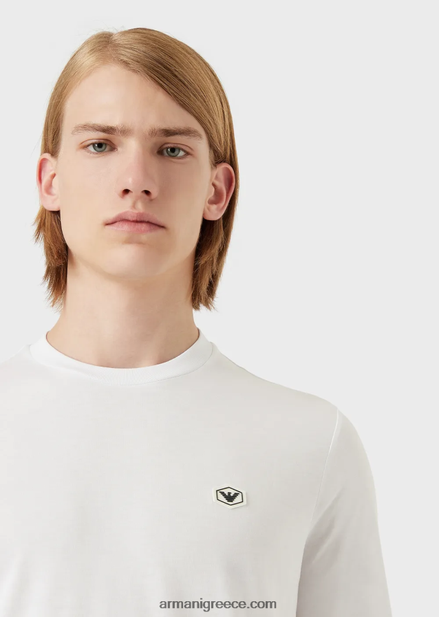 άνδρες Armani ελαστικό τζέρσεϊ supima με έμπλαστρο micro logo 4046R61751 άσπρο