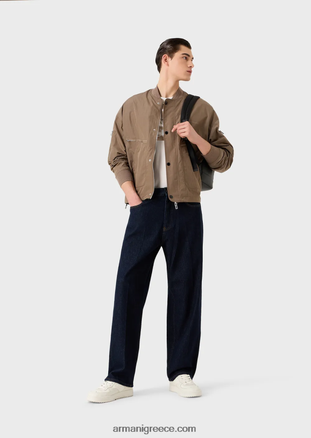 άνδρες Armani Μπλουζάκι ζέρσεϊ από μείγμα tencel με μεγάλο κεντημένο λογότυπο 4046R61606 άσπρο