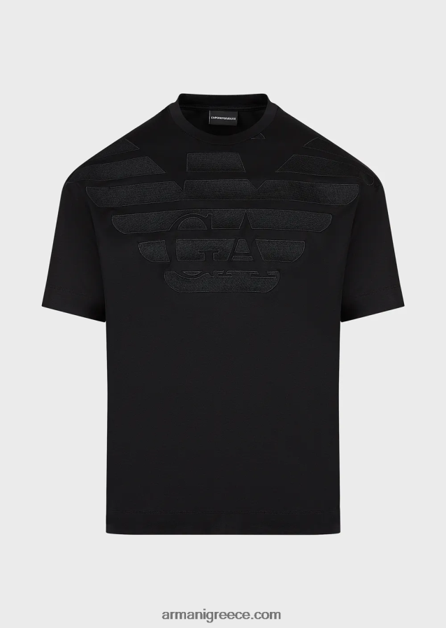 άνδρες Armani Μπλουζάκι ζέρσεϊ από μείγμα tencel με μεγάλο κεντημένο λογότυπο 4046R61607 μαύρο λογότυπο