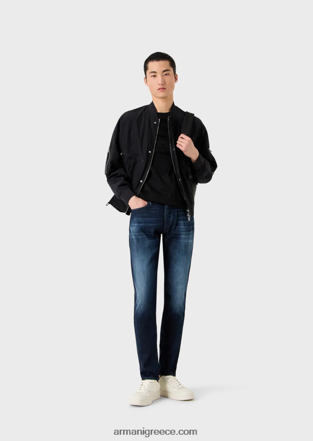 άνδρες Armani Μπλουζάκι ζέρσεϊ από μείγμα tencel με μεγάλο κεντημένο λογότυπο 4046R61608 λευκό λογότυπο