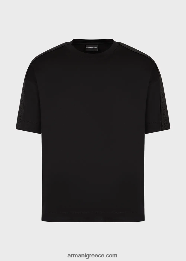άνδρες Armani Μπλουζάκι ζέρσεϊ με μίξη tencel με ταινία λογότυπου 4046R61648 μαύρος