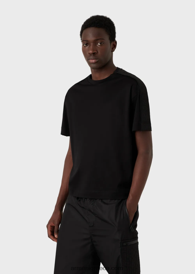 άνδρες Armani Μπλουζάκι ζέρσεϊ με μίξη tencel με ταινία λογότυπου 4046R61648 μαύρος