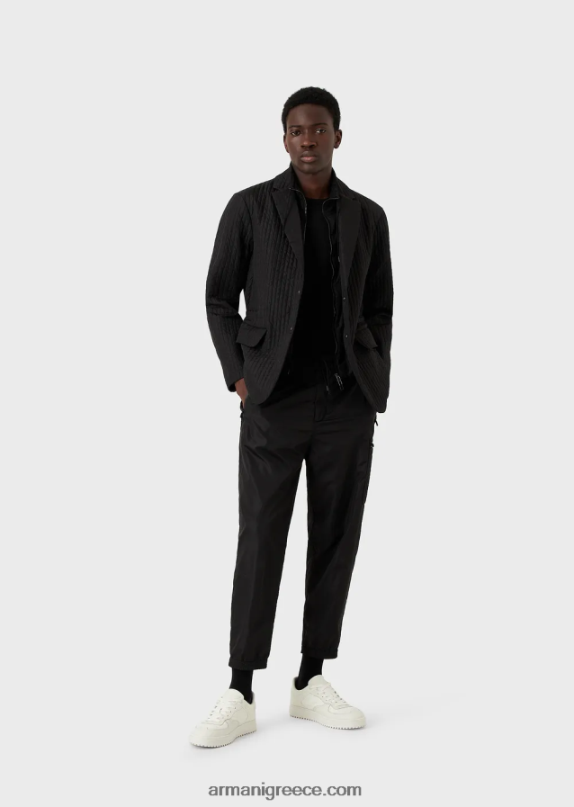 άνδρες Armani Μπλουζάκι ζέρσεϊ με μίξη tencel με ταινία λογότυπου 4046R61648 μαύρος