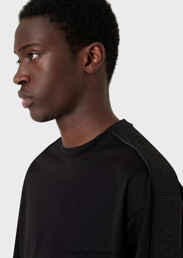 άνδρες Armani Μπλουζάκι ζέρσεϊ με μίξη tencel με ταινία λογότυπου 4046R61648 μαύρος