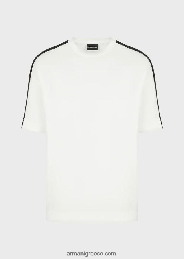 άνδρες Armani Μπλουζάκι ζέρσεϊ με μίξη tencel με ταινία λογότυπου 4046R61649 άσπρο