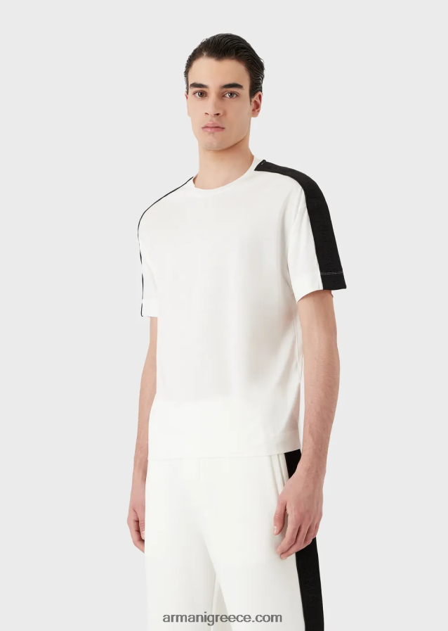 άνδρες Armani Μπλουζάκι ζέρσεϊ με μίξη tencel με ταινία λογότυπου 4046R61649 άσπρο