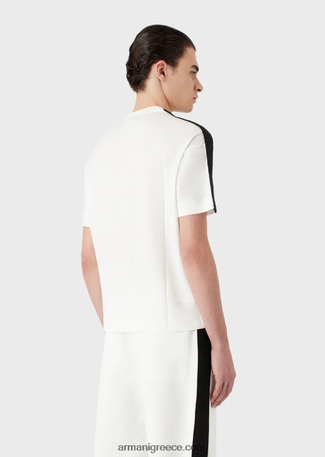άνδρες Armani Μπλουζάκι ζέρσεϊ με μίξη tencel με ταινία λογότυπου 4046R61649 άσπρο