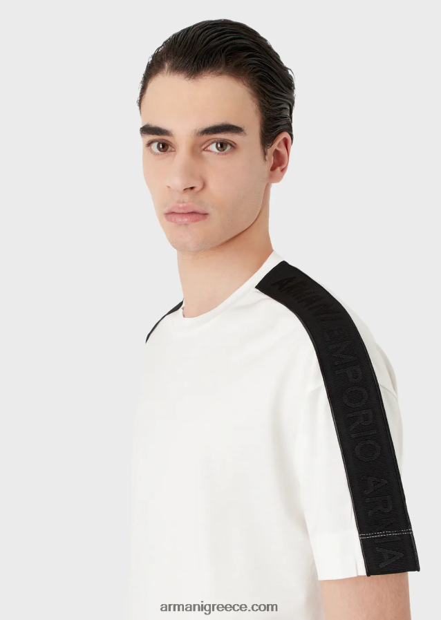άνδρες Armani Μπλουζάκι ζέρσεϊ με μίξη tencel με ταινία λογότυπου 4046R61649 άσπρο