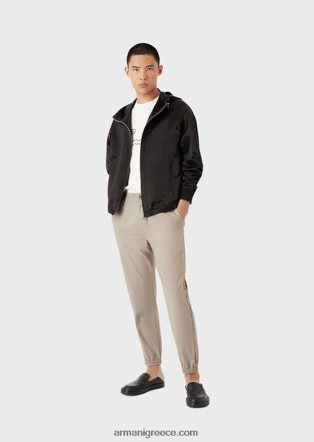 άνδρες Armani Μπλουζάκι ζέρσεϊ από μίξη tencel με κέντημα λογότυπου με κορυφαίες ραφές 4046R61650 άσπρο