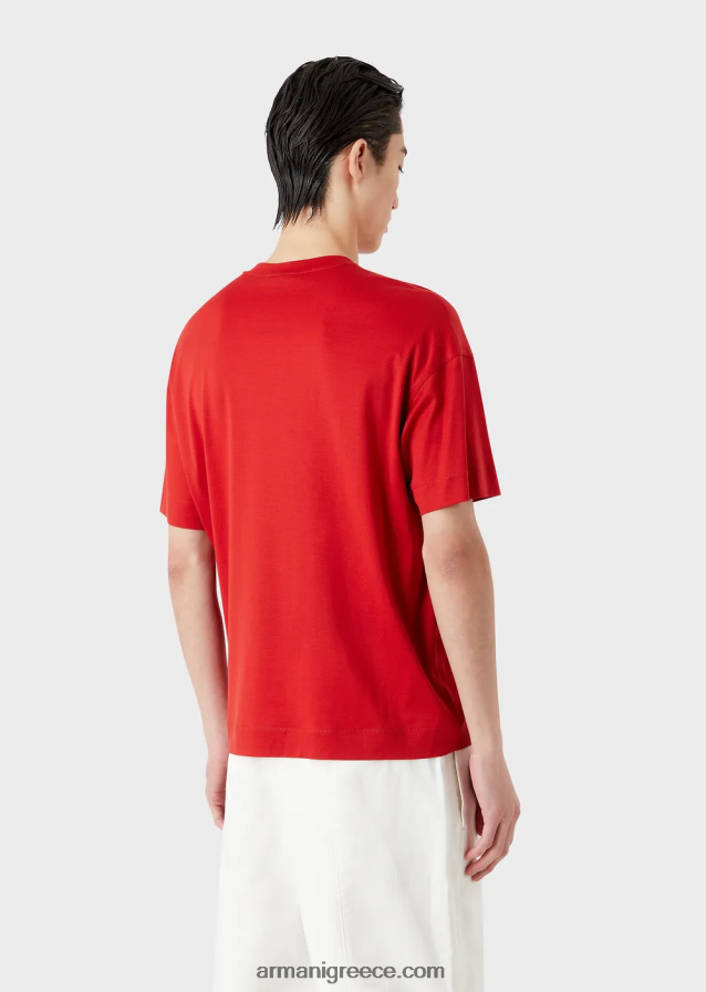 άνδρες Armani Μπλουζάκι ζέρσεϊ από μίξη tencel με κέντημα λογότυπου με κορυφαίες ραφές 4046R61651 το κόκκινο