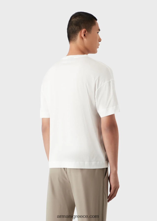 άνδρες Armani Μπλουζάκι ζέρσεϊ από μίξη tencel με κέντημα λογότυπου με κορυφαίες ραφές 4046R61652 σκούρο γκρίζο