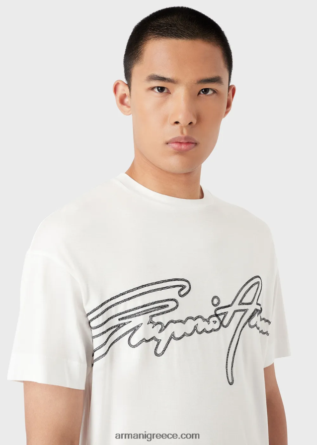 άνδρες Armani Μπλουζάκι ζέρσεϊ από μίξη tencel με κέντημα λογότυπου με κορυφαίες ραφές 4046R61654 μαύρος