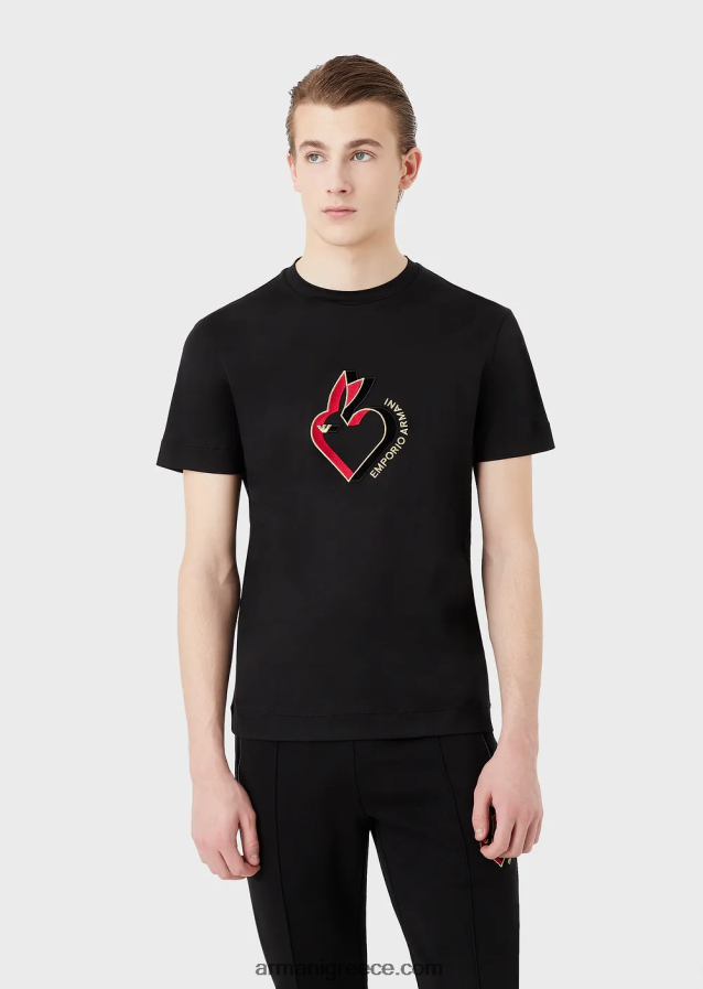 άνδρες Armani Μπλουζάκι ζέρσεϊ σε συνδυασμό tencel με κέντημα κουνελιού 4046R61655