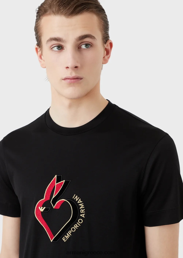 άνδρες Armani Μπλουζάκι ζέρσεϊ σε συνδυασμό tencel με κέντημα κουνελιού 4046R61655