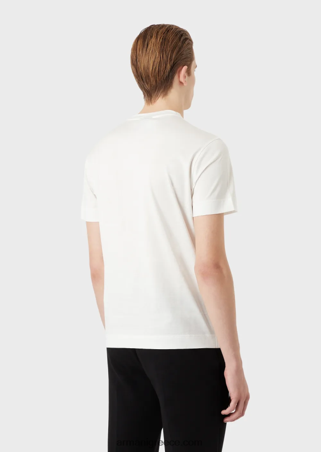 άνδρες Armani Μπλουζάκι ζέρσεϊ σε συνδυασμό tencel με κέντημα κουνελιού 4046R61656 άσπρο