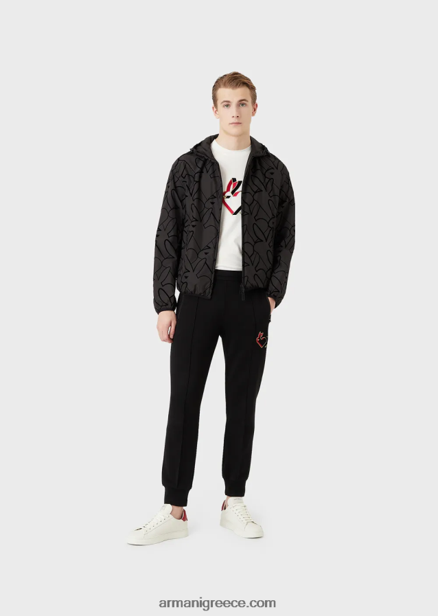 άνδρες Armani Μπλουζάκι ζέρσεϊ σε συνδυασμό tencel με κέντημα κουνελιού 4046R61656 άσπρο